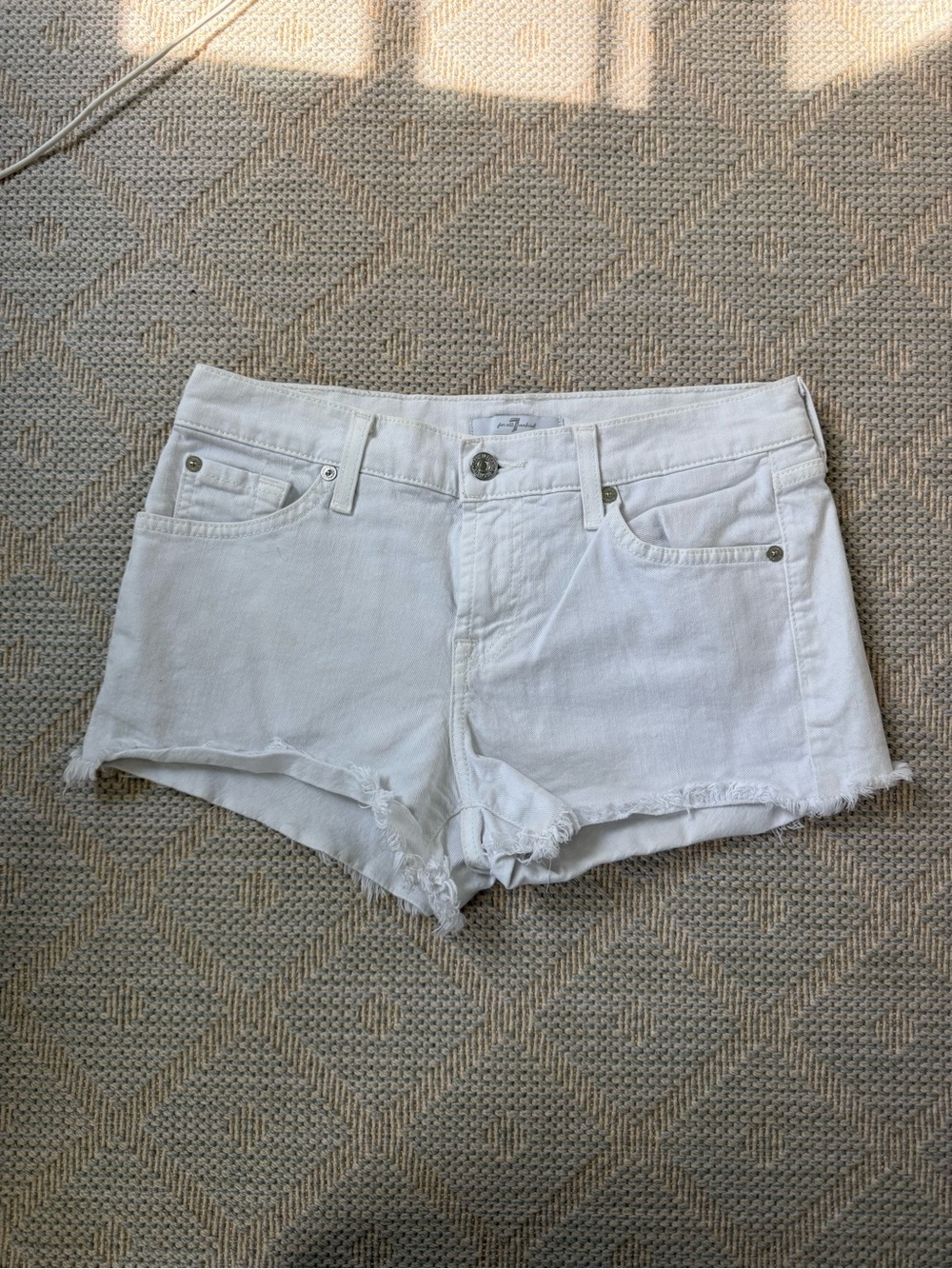 7 For All Mankind White Denim Cutoff Shorts